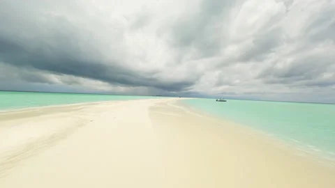 Fpv drone flying over a sandbar in the Maldives Stock Footage 238360994