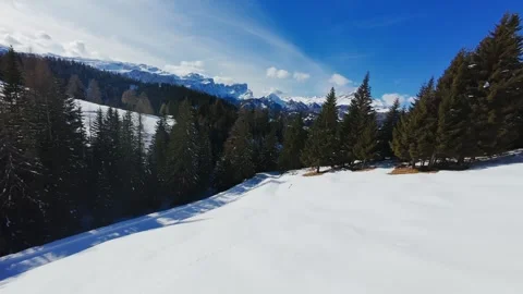 FPV Drone Flying Through Pine Forest in Snowy Dolomites Stock-Footage 331085640