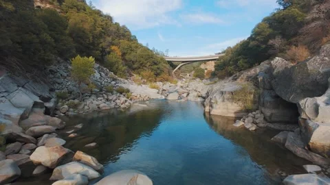 FPV Drone Flying Under Bridge Over River Stock Footage 319883150