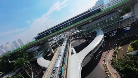 FPV Drone Flyover Elevated Railway And Bus Transit Jakarta Stock Footage 340827056
