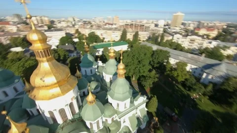 FPV drone footage. Fly over St. Sophia's Cathedral on Sofiyivska Square at Kyiv Stock-Footage 166301778