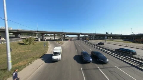 FPV drone footage. Fly over road junction in Kyiv city. Video stock 166302333