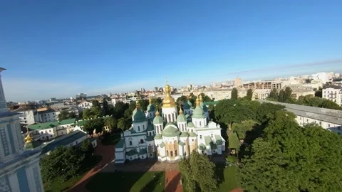 FPV drone footage. Fly over St. Sophia's Cathedral on Sofiyivska Square at Kyiv Stock-Footage 166303418