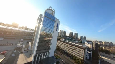 FPV drone footage. Fly over National Sports Complex Olympiyskiy near Troitska Stock-Footage 166303581