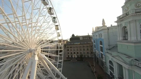 FPV drone footage. Fly over Kontraktova Square at Kyiv near ferris wheel Stock-Footage 166322712