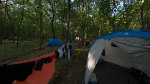 FPV drone in the forest with TENT Stock Footage 241043856