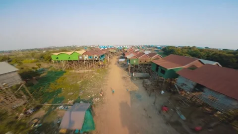 FPV drone in Kampong Phluk Floating Village in Siem Reap Cambodia Stock Footage 243413838