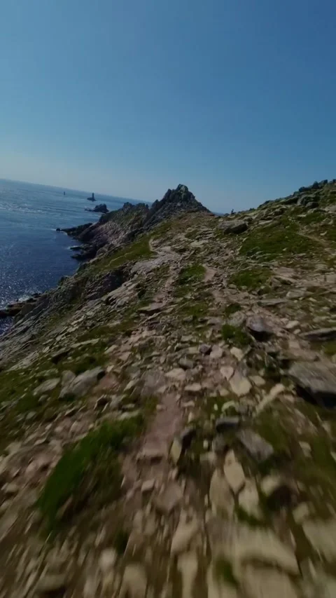 FPV Drone Over Dramatic Pointe du Raz Cliffs Stock Footage 323077884