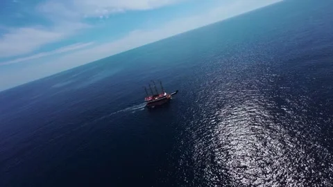 FPV Drone Pass by Frigate in Open Ocean Stock Footage 309035745