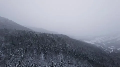 Fpv drone passing between snowy mountain walls in storm Stock Footage 321249912