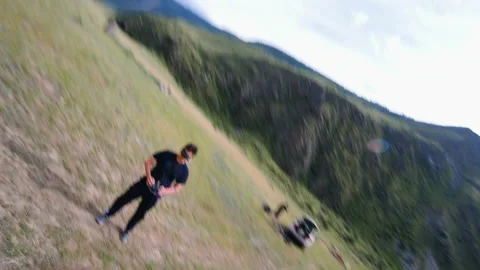 FPV drone pilot failed landing. Altai, Siberia, between the rocks. Inverted Video stock 166059307