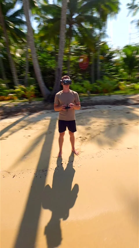 FPV Drone Pilot Flying On Tropical Beach With Palm Trees, Thailand Stock Footage 308515347