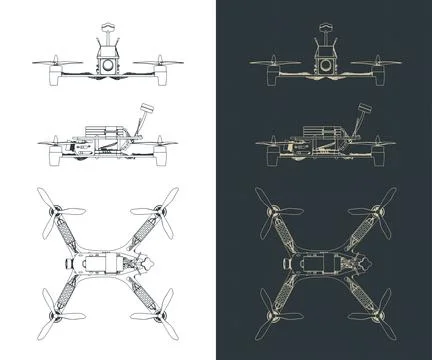 FPV drone quadcopter blueprints Stock Illustration