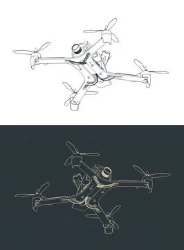 FPV drone quadcopter isometric drawing Illustrazione stock