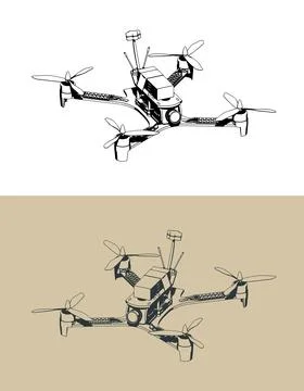 FPV drone quadcopter isometric illustrations Stock Illustration