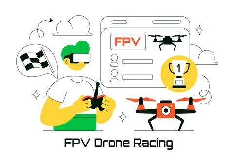 FPV Drone Racing Vector Illustration Featuring First Person View Drone Comp.. Stock Illustration