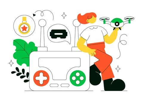 FPV Drone Racing Vector Illustration Featuring First Person View Drone Comp.. Stock Illustration