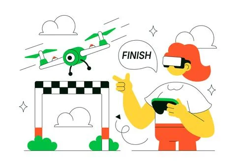 FPV Drone Racing Vector Illustration Featuring First Person View Drone Comp.. Stock Illustration