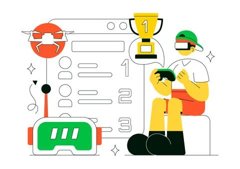FPV Drone Racing Vector Illustration Featuring First Person View Drone Comp.. Stock Illustration