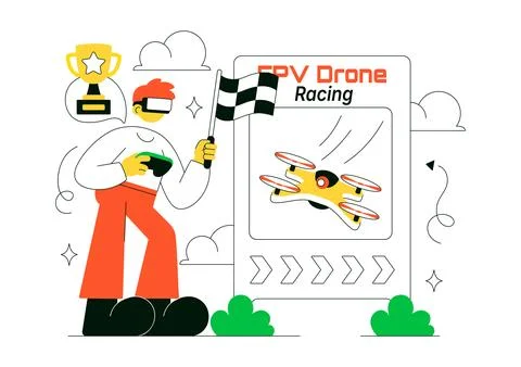 FPV Drone Racing Vector Illustration Featuring First Person View Drone Comp.. Stock Illustration