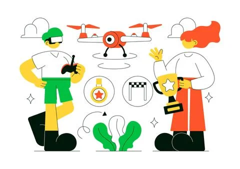 FPV Drone Racing Vector Illustration Featuring First Person View Drone Comp.. Stock Illustration