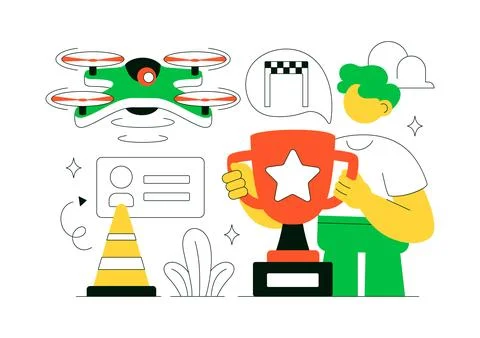 FPV Drone Racing Vector Illustration Featuring First Person View Drone Comp.. Stock Illustration
