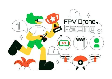 FPV Drone Racing Vector Illustration Featuring First Person View Drone Comp.. Stock Illustration