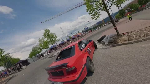 FPV Drone Red BMW Qualifying Dive and Chase Liberec Nisa 26 May 2024 Stock Footage 321411018