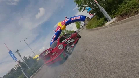 FPV Drone Red BMW Qualifying Low Flight Close Drift Liberec Nisa 26 May 2024 스톡 동영상 321411029