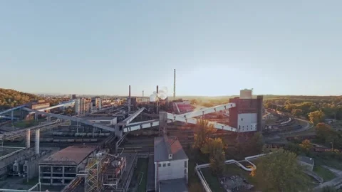 FPV Drone Reveals Large Koksovna Coking Production Complex in Ostrava Video stock 347754870