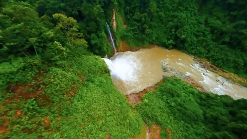 FPV Drone in the river and waterfall with motion blur Stock Footage 278119823
