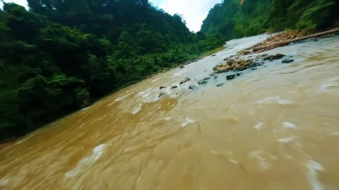 FPV Drone in the river and waterfall with motion blur Stock Footage 278119828