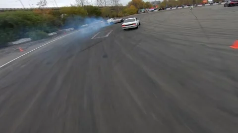 FPV drone shooting. International drift competition Mongolia against Russia. Stock Footage 165536495