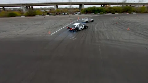 FPV drone shooting. International drift competition Mongolia against Russia. Stock Footage 165536508