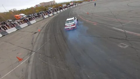 FPV drone shooting. International drift competition Mongolia against Russia. Stock Footage 165536587