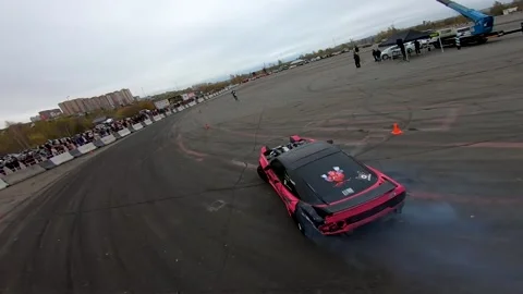 FPV drone shooting. International drift competition Mongolia against Russia. Stock Footage 165536588