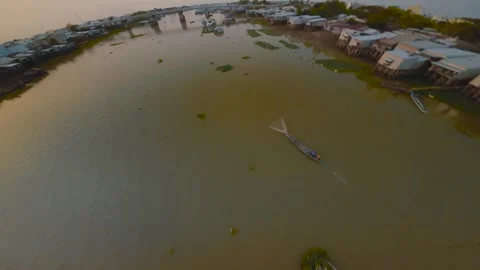 FPV drone shot of Can Tho city river Mekong in Vietnam Stock Footage 242914237
