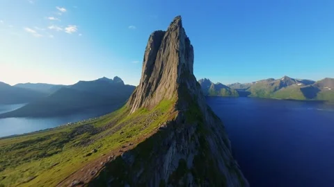 FPV Drone Shot Over Segla Mountain on Senja Island, Norway Stock Footage 305825109