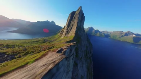 FPV Drone Shot Over Segla Mountain on Senja Island, Norway Stock Footage 305825118