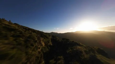 FPV drone video of flying high in the mountains of Azores, Portugal, at sunset Stock Footage 308413438