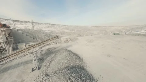 FPV drone view of  Conveyors and train in a quarry. Stock Footage 209169329