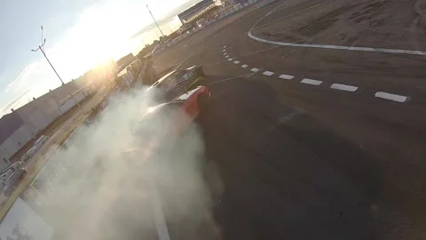 FPV drone view. Drift competitions. Pursuit of drift cars. Ukraine, Kyiv - 2 Vídeos de archivo 144610344
