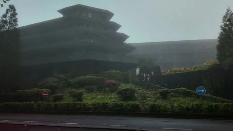 FPV drone view of the Monte Palace hotel on Azores. Stock Footage 292450674