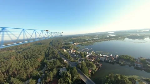 FPV drone view quickly flies near a construction crane and an unfinished Video stock 169505146