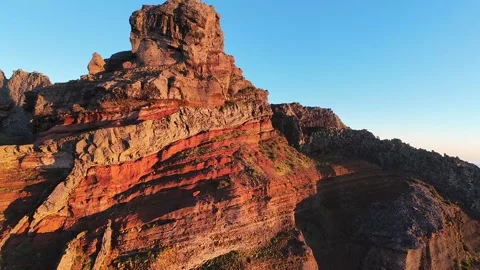 FPV drone view of rugged peaks and rocky cliffs at Pico Ruivo in Madeira Stock Footage 309314911