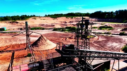 FPV Drone View Through Idle Weekend Sand Quarry Processing Site Video stock 335685182