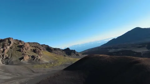 FPV drone view of top volcano and volcanoes valley, sunrise in Hawaii 4K Video stock 196908053