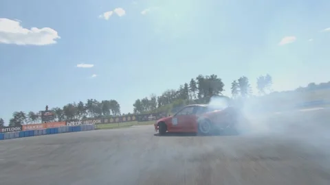FPV drone view. Ukrainian drift championship. Close pursuit of drift cars Stock Footage 144610903
