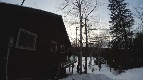 FPV Drone view of winter cabin Stock Footage 171017421