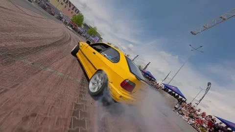 FPV Drone Yellow BMW Compact Qualifying  Liberec Nisa 26 May 2024 Stock Footage 321411132